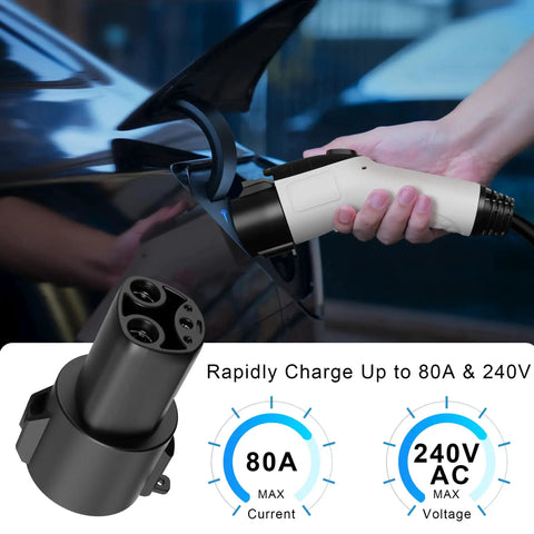 Hella Reliable J1772 To Nacs Charging Adapter Boasting 240V Ac Power Delivery And 80 Amp Heavy Duty Plug Converter for EV charging.