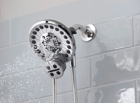 Two In One Shower Head And Wand Combo In Chrome Finish With No Tools Install In Minutes Lets You Run Head Or Wand Or Both