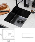 Black Undermount Bar Sink 15x17 Inch For RVs And Small Kitchens, Stainless Steel Wet Bar Sink With 18 Gauge T304 Construction, shown installed with counter layout and dimensions.