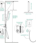 SR SUN RISE 12 Inch Ceiling Mount Shower System, Matte Black installation guide showing dimensions and pipe connections.