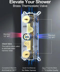 Brass Thermostatic Valve for shower with check valve, 1/2" NPT standard for noise reduction and consistent warmth.