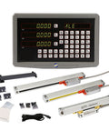 Heavy Duty Three Axis Digital Readout System With Rock Solid Cast Aluminum Shell And Slick Ka Linear Scale Plus Optic Encoder Ruler For Lathe Mill Rigs Boss Grade Accuracy Package Of Four with LCD display and linear scales.