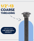 Half Inch Carriage Bolt Kit With 12 Bolts 12 Washers And 12 Nuts Ceramic Black Ruspert Coated emphasizing coarse threading