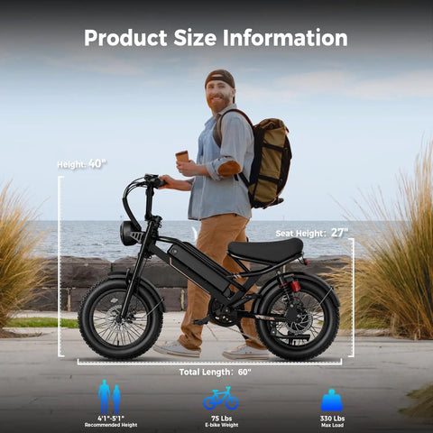 Adult next to All Terrain Off Road Electric Bike For Adults With 2000W Peak Power 16 Inch Wheels 55 Plus Miles On A Charge