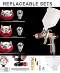 R500 LVLP Spray Gun With 1.3mm 1.5mm 1.7mm And 2.0mm Nozzles, kit contents including paint filters and air control valve