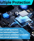 Close-up of Smooth Operator Buck Converter Step Down Voltage Regulator showcasing multiple protection features on the circuit board.