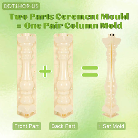 27.6 Inch Concrete Roman Column Molds Set 2 Piece Balustrade Molds for Cool Garden Fence Decor Poolside Railing DIY Cement Plaster Casting Outdoor Masonry Tool with front and back parts shown