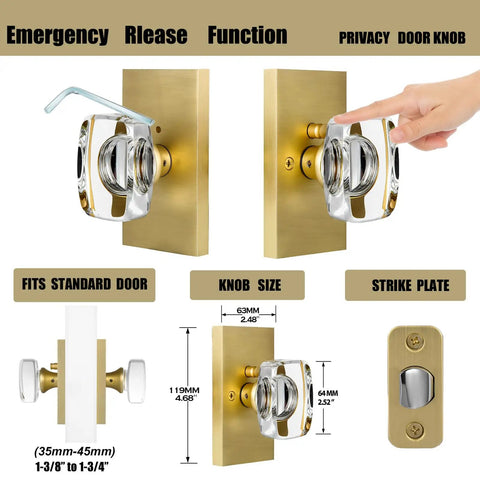Crystal Glass Door Knobs With Lock Satin Brass Finish For Bedroom And Bathroom Privacy Knob Easy To Install Modern Interior Door Hardware Adds Lux Look And Reliable Security