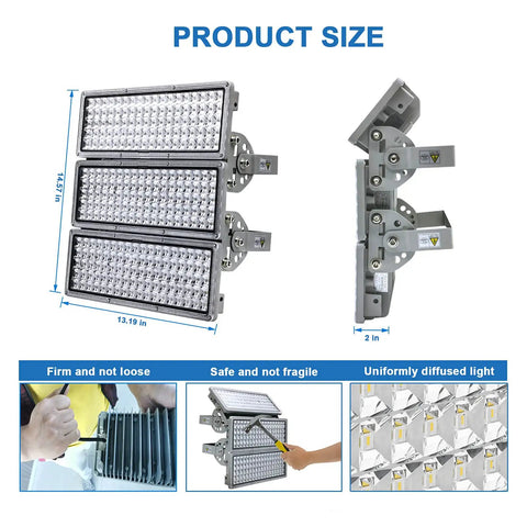 Hella Bright Outdoor LED Stadium Light 300W 42000 Lm 6500K IP67 Waterproof with Adjustable Heads, product size details