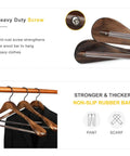 Set Of 6 Premium Wood Hangers With Extra Wide Shoulders For Coats And Suits, Anti Slip Bar, 360 Degree Swivel Black Hooks, Retro Finish