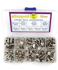 Heavy Duty Silver Chicago Screw Rivet Kit With 90 Pieces Assorted M4 And M5 Sizes For Leather Crafting DIY Projects in a storage box.