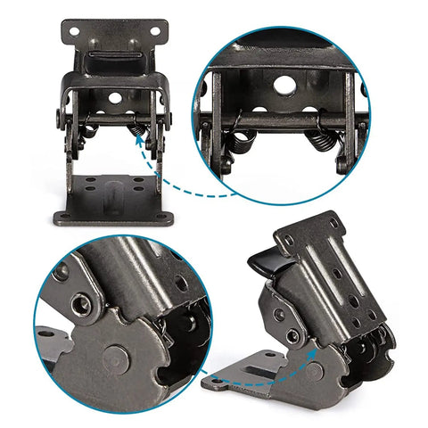 Heavy Duty Folding Hinge Locking Brackets 0 To 180 Degree Adjustable Invisible Table Extension Bracket Pack Of 4 Dark Bronze Galvanized Iron close-up view showing hinge mechanism and springs.