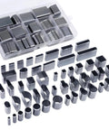 52 Shape Style Leather Hole Punch Tool Set With 52 Shapes, hollow punch cutter set displayed with compact storage case.