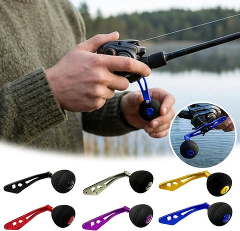 Sweet Fishing Reel Handle Replacement Kit With Comfortable Eva Grip Knob And Rocking Arm Universal Fit For Spinning Reels Perfect Upgrade For Fish Lovers Who Want A Tighter And Smoother Cast Every Single Time. Blue EVA grip reel handle mounted on spinning rod, 103mm metal arm replacement kit