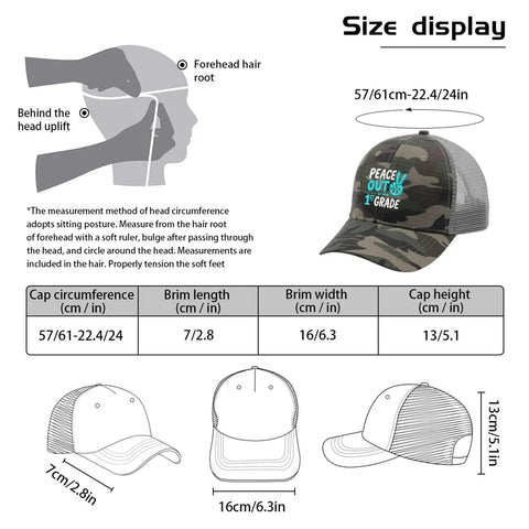 Mens Ball Cap Dope Streetwear Athletic Trucker Hat With Adjustable Buckle size chart and measurements