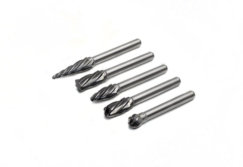 Five YUFUTOL carbide burrs for aluminum with 1/4 in shanks