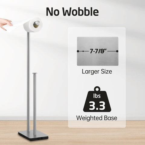 Freestanding Toilet Paper Holder Stand With Reserve Storage In Rustproof Stainless Steel Brushed Finish With Weighted Base, 3.3 lbs