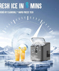 Countertop Nugget Ice Maker Pebble Ice Machine Six Minute Quick Snap Self Cleaning Compact Portable Design with drinks.