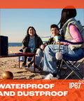 Group at beach with Clip 5 Dope Ultra Portable Bluetooth Speaker with Pro Sound, waterproof and dustproof.