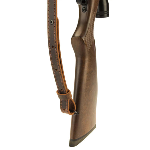 Buffalo Leather Rifle Sling for Hunters Handmade in USA 1 Inch Width Crazy Horse Brown Stitch Amish Crafted Built Tough Durable