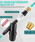 Drip Irrigation Backflow Preventer Kit With 25 PSI Pressure Regulator And Inline Y Filter Three Quarter Inch Garden Hose Thread FHT Connections