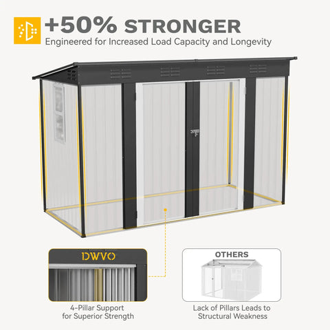 Diagram showing the 9x4 Outdoor Storage Shed With Windows And Lockable Double Doors Tough As Nails Steel Construction Sloped Roof Garden And Patio Organizer Large Backyard Tool Shed In Dark Gray