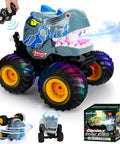 Remote Control Dinosaur Monster Truck For Kids Ages 4 7 8 12 With 50 Minutes Plus Runtime LED Lights spray effect shown