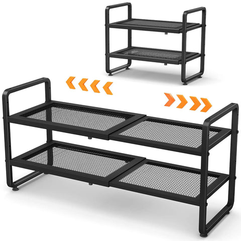 Expandable Metal Shoe Rack Organizer for Closet and Entryway Adjustable Two Tier Shoe Shelf Stackable Long Shoe Stand Holds Up to Eight Pairs