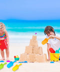 Kids using 12 Pack Beach Sand Shovels Set, 8 Inch Heavy Duty Plastic Digging Tools in 6 Bright Colors for sandbox play on beach