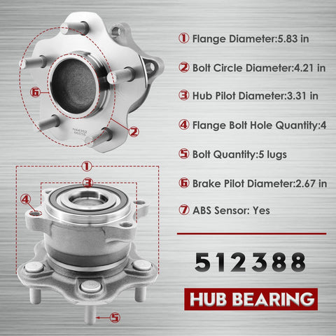 Rear Wheel Bearing And Hub Assembly Fits 2007 2018 Altima 2009 2019 Maxima 2015 2016 Murano 2013 2019 Pathfinder 5 lug ABS