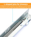 Close-up of L-shaped pins for drawers on Premium Undermount Drawer Slides Featuring Buttery Smooth Soft Close Action.