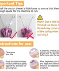 Instruction image for Womens Facial Hair Remover Epilator And Trimmer For Lip Cheek Arm And Ear Hairs At Home with cotton threading tips