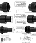 Kickass 2 Horsepower Pool Pump With Savage Six Thousand Eight Hundred Gallon Per Hour Flow And Self Priming Tech connection adapters with measurements.