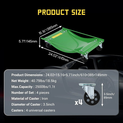 Pro Grade Heavy Duty Car Wheel Dolly Set Of Two For Maximum Vehicle Mobility 10000 Lb Capacity 24 By 15 Inch Alloy Steel Green MR8017