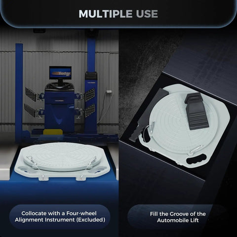 Heavy Duty Aluminum Wheel Alignment Turn Plates Featuring 360 Degree Rotating Design And Smooth Rolling Performance Crafted For Pro Garages Including Rock Solid Thrust Pads With Rubber Transition Blocks For Quick Vehicle Setup