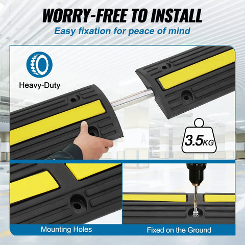 3.28 Foot Cable Protector Ramp 4 Pack One Channel Heavy Duty Rubber Wire Cover With 18000 Lbs Axle Capacity close-up installation