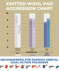 Knitted wool pad aggression chart featuring purple foamed wool pad; recommended for dual-action polishers.