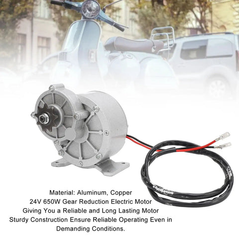 24V 650W Gear Reduction Electric Motor For DIY Electric Bikes And Small Machinery, aluminum body, wires attached