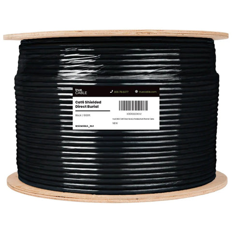 Spool of Cat6 Direct Burial Outdoor Ethernet Cable Shielded FUTP 23AWG Solid Bare Copper 1000ft with black OSP jacket