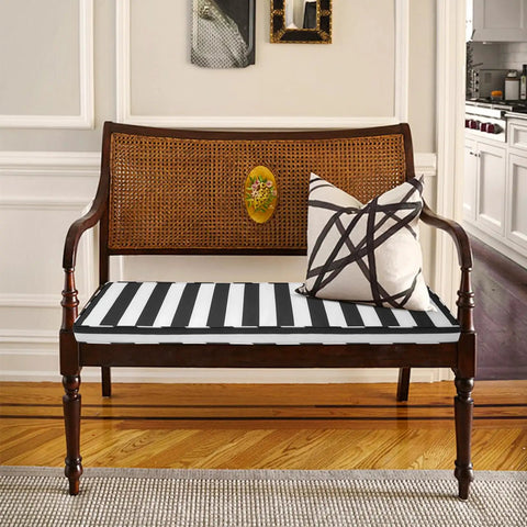 Thick Waterproof Outdoor Bench Cushion 48x18x3 With Ties For Patio Swing Chair, Fade Resistant Padding, Black And White Stripe Cover