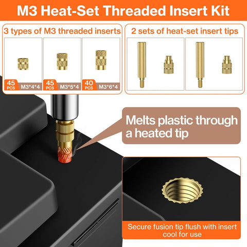 Heat Set M3 Threaded Inserts Kit With 60W Digital Soldering Iron 360Pcs Threaded Inserts Bolts Nuts And Insert Tips For 3D Printer Parts And Plastic Projects