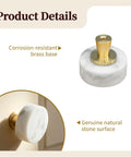 Set Of 6 Real Deal White Marble Cabinet Knobs With Top Shelf Brass Drawer Pulls For Kitchen Drawers And Bathroom Vanities Heavy Duty Natural Stone Dresser Handles For A Smooth Space Refresh, close-up view showing brass base and marble design.