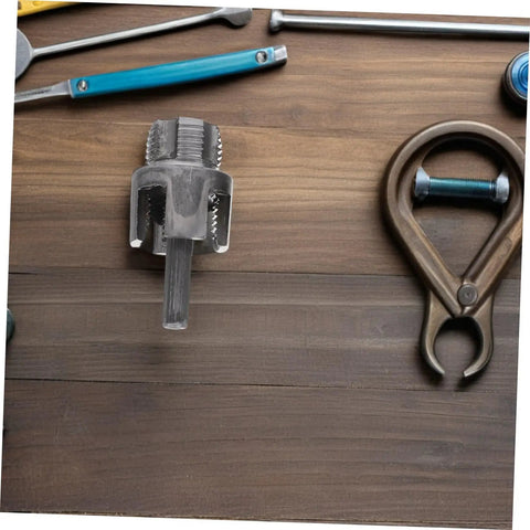 Uonlytech 3Pc Pipe Threading Tool Kit For Pvc Pipes Internal External Thread Cutter Compatible With Electric Drill Plumbing Threader Set And Installation, showing a close-up of a metal thread cutter on wood.
