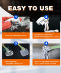 Instructions for using Rugged Metal Repair Epoxy For Steel Iron Aluminum And Fiberglass, showing application and mixing steps.