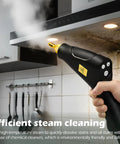 Powerful 1500W Portable Steam Cleaner With 1.2L Tank in use, cleaning kitchen cabinets with high-temperature steam