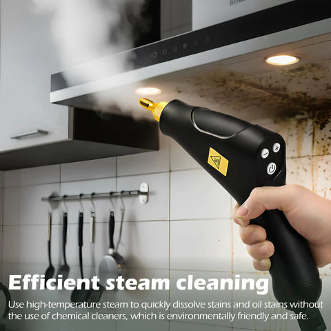 Powerful 1500W Portable Steam Cleaner With 1.2L Tank in use, cleaning kitchen cabinets with high-temperature steam