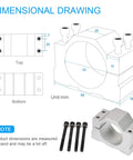 52mm Spindle Clamp Mounting Bracket For CNC Milling Machines And Spindle Motors, dimensional drawing with bolts