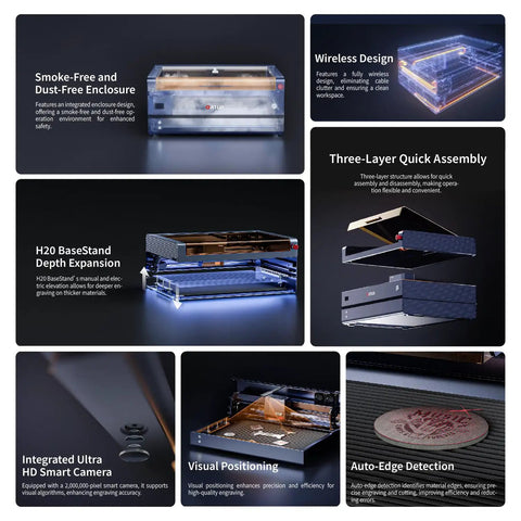 20W Laser Engraver And Cutter With Air Assist For Wood Metal Acrylic, 16.5 By 11.8 Inch Bed, integrated camera, visual positioning