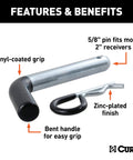Trailer Hitch Pin And Clip With Vinyl Coated Grip Five Eighth Inch Diameter Fits Two Inch Receiver Clear Zinc Finish