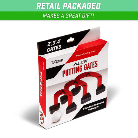 Align Putting Gates Practice Set With 3 Premium Metal Gates retail packaging with 2, 3, 4 inch gates for putting practice.